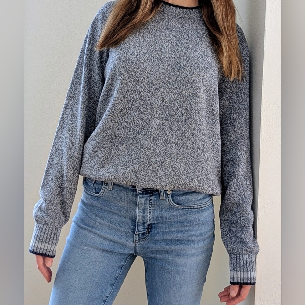 Vintage Eddie Bauer Marled Striped Crewneck In Baby Blue/Navy